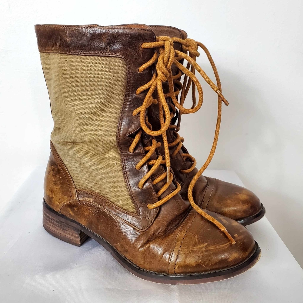 RUDSAK Cognac Leather Ankle Booties Zip/Lace - Picture 2 of 9